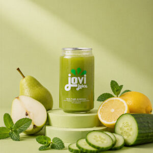 Jovi Juice Pear Breeze Product Photo with Pear, Lemon, Cucumber, and Mint